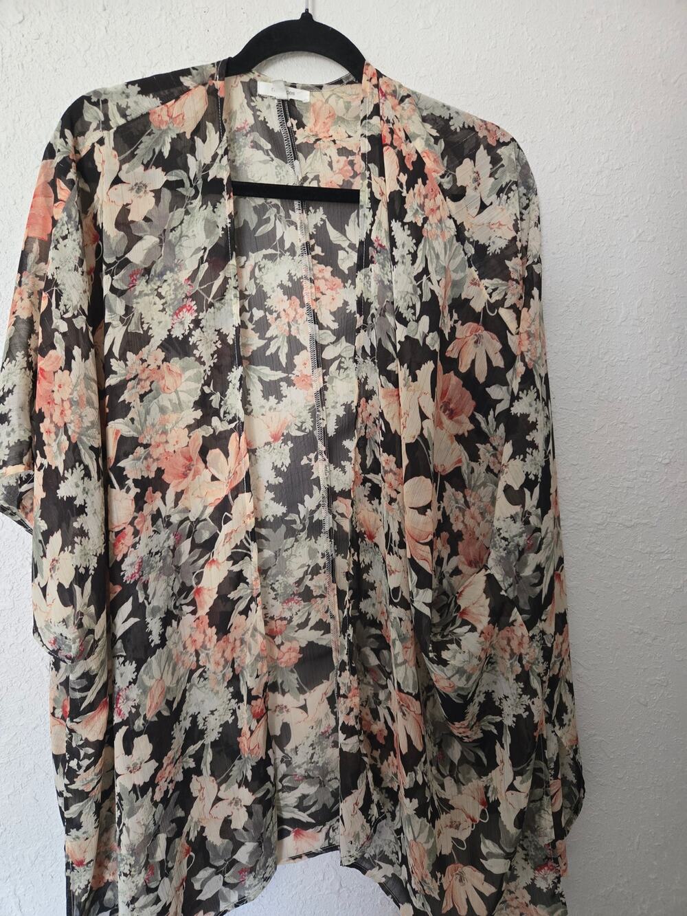 Sheer black floral kimono